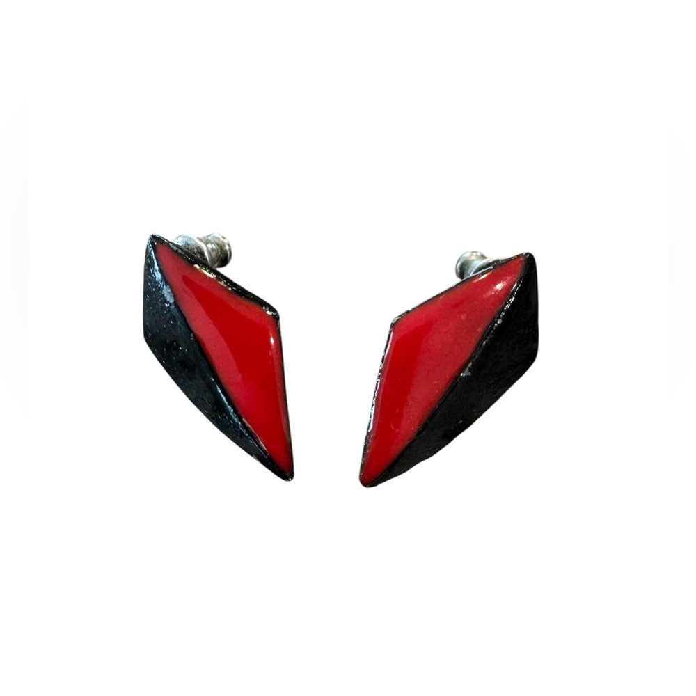 Vintage Geometric Red and Black Enamel Earrings